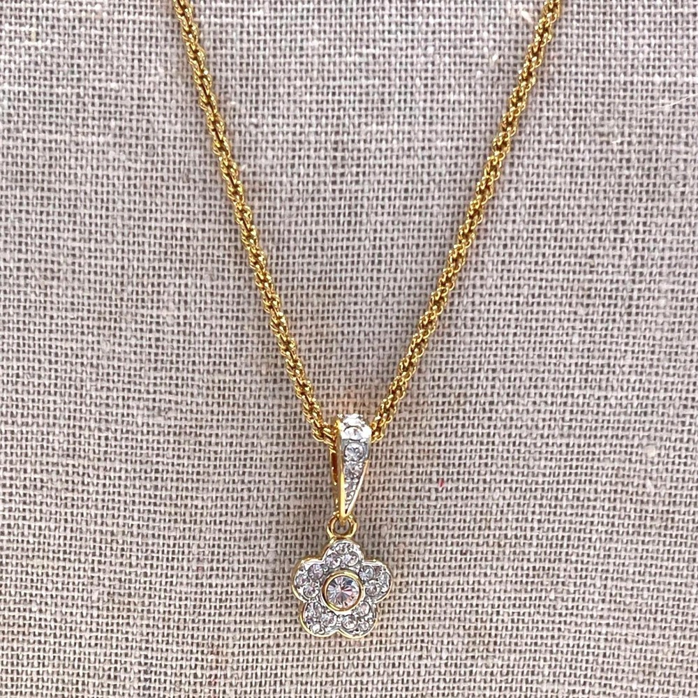 Swarovski Gold-Tone Crystal Flower Pendant Necklace Rope Chain, 18" - Picture 4 of 7